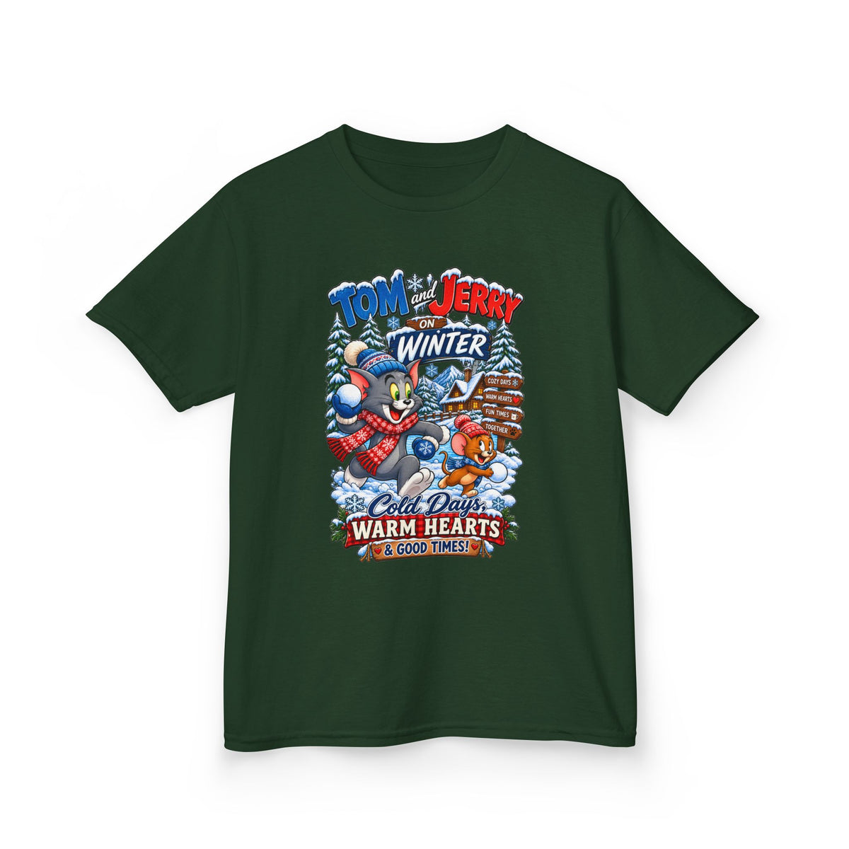 Kids Heavy Cotton™ Tee - Tom and Jerry’s Cozy Winter Adventure