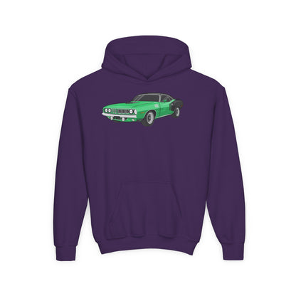 Youth Heavy Blend Hooded Sweatshirt - Vintage green car Printify