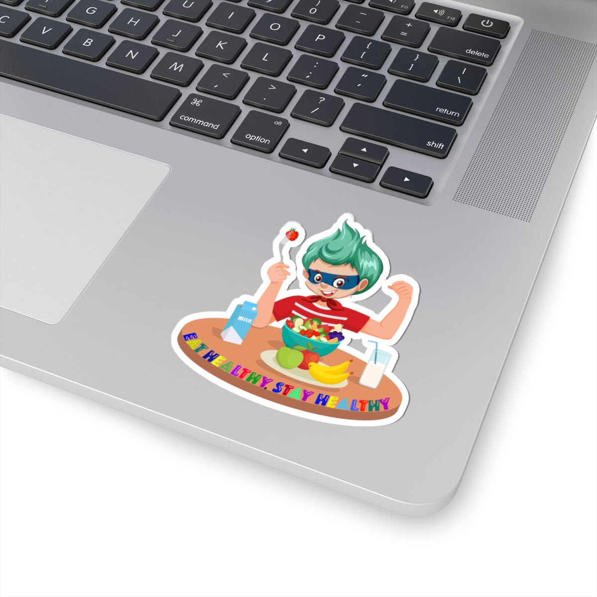 Kiss-Cut Stickers - super kiddo eating healthy food - [[{"value":"Wonderwear Kid"}]]
