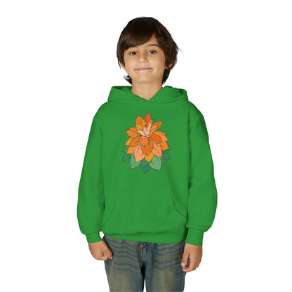 Youth Heavy Blend Hooded Sweatshirt - Orange flower Printify