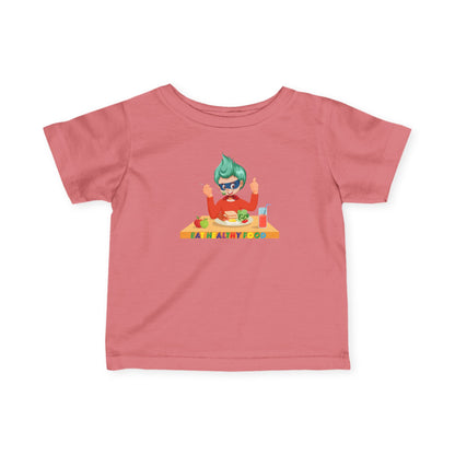 Infant Fine Jersey Tee - Super kiddo eating healthy breafast - [[{"value":"Wonderwear Kid"}]]