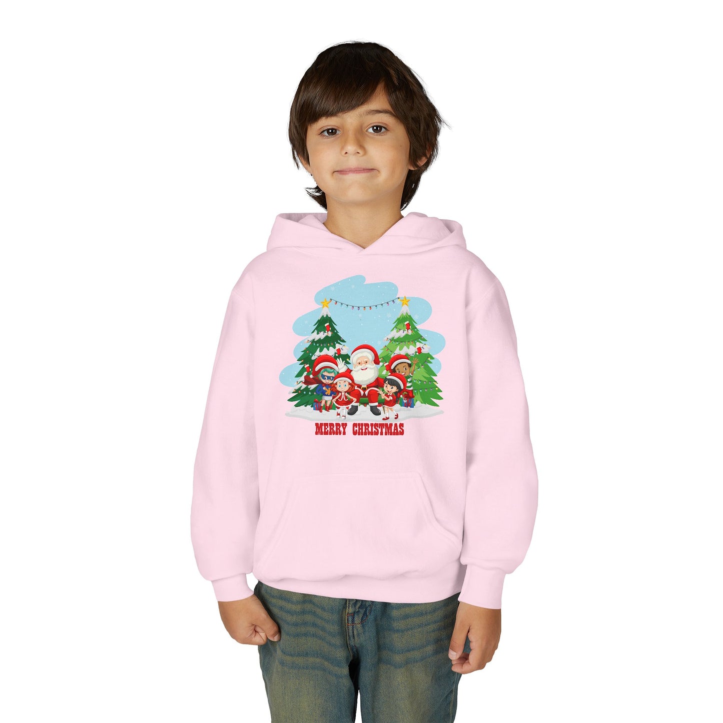 Youth Heavy Blend Hooded Sweatshirt - Super kiddo with santa claus Merry christmas