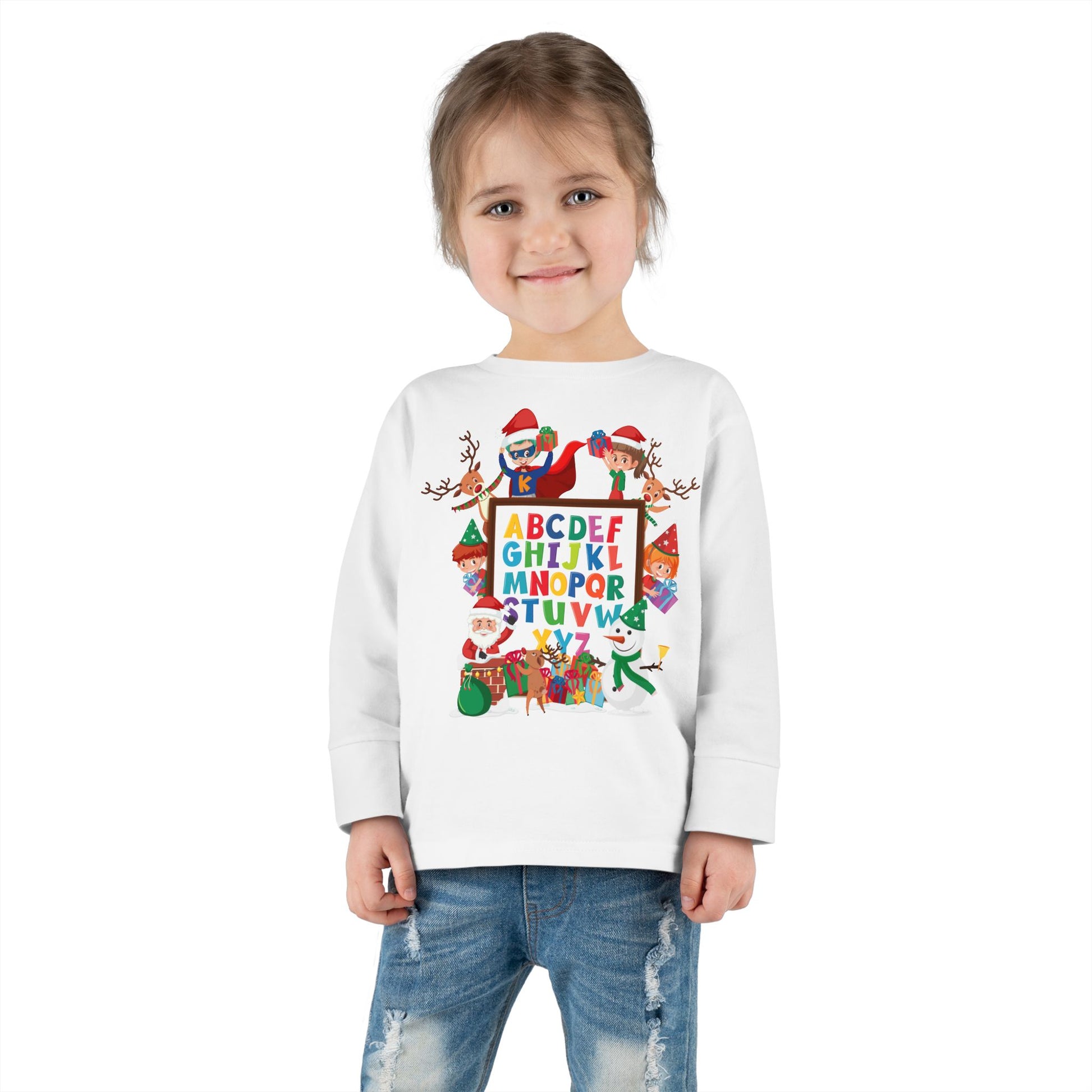 Toddler Long Sleeve Tee - Christmas alphabet with super kiddo - [[{"value":"Wonderwear Kid"}]]
