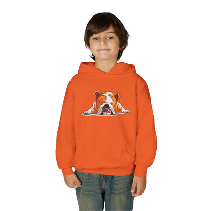 Youth Heavy Blend Hooded Sweatshirt -  Sleeping english bulldog Printify