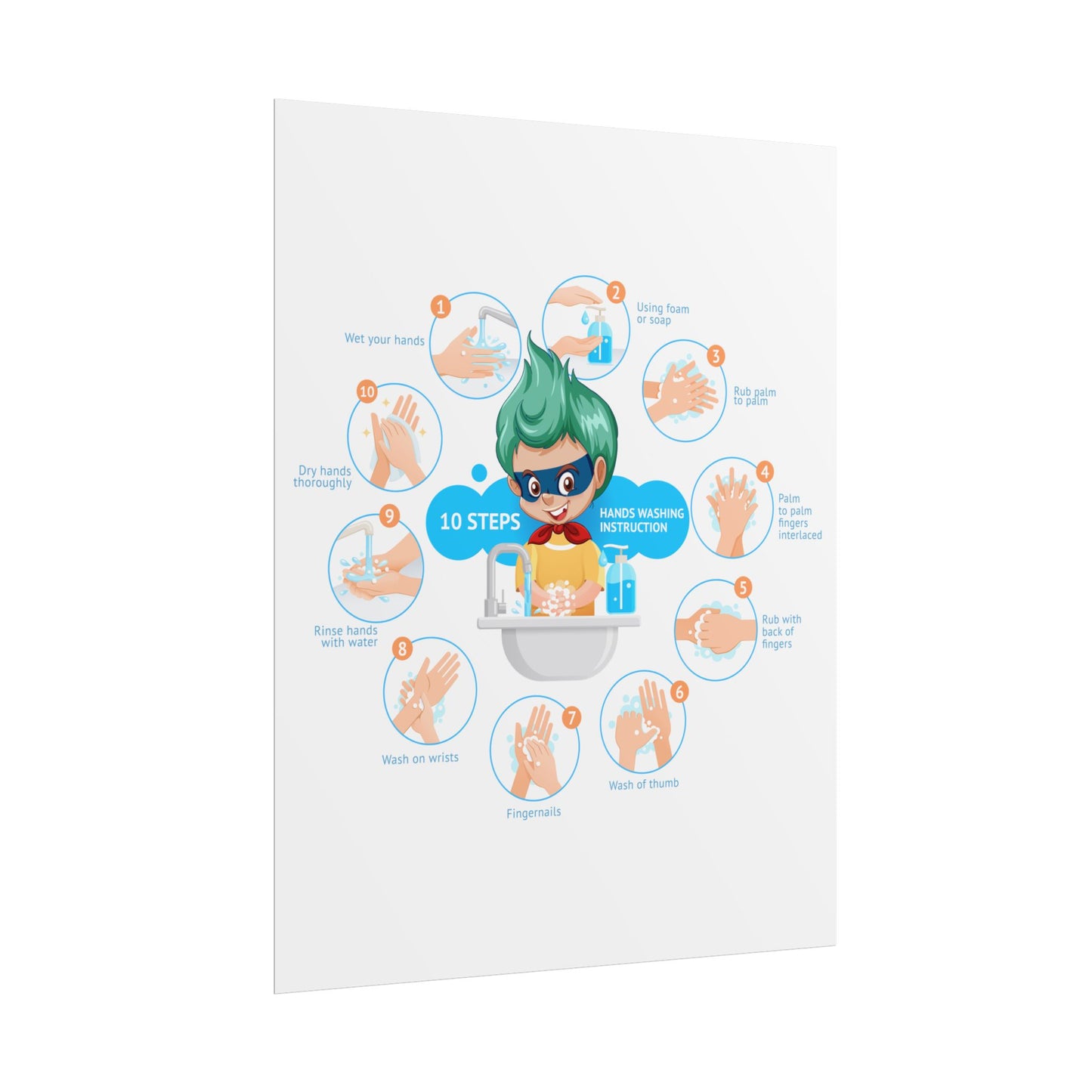 Rolled Posters - Super kiddo hand washing steps - [[{"value":"Wonderwear Kid"}]]