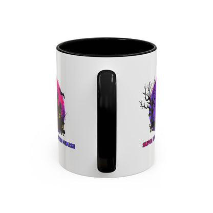 Accent Coffee Mug - Super kiddo flying on hunted house - [[{"value":"Wonderwear Kid"}]]