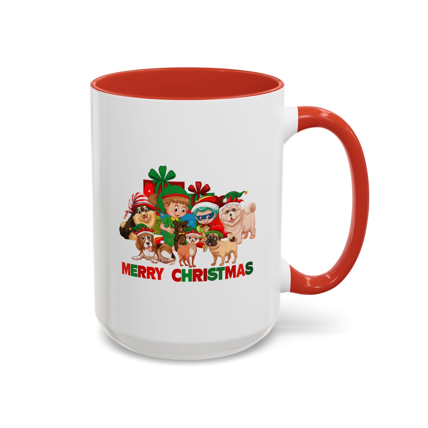 Accent Coffee Mug - Christmas with super kiddo pet friends with text