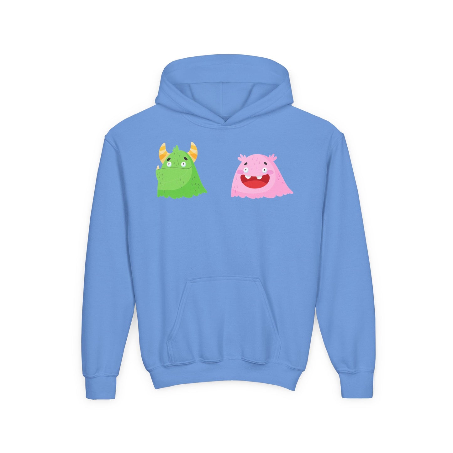 Youth Heavy Blend Hooded Sweatshirt - Green and pink monsters