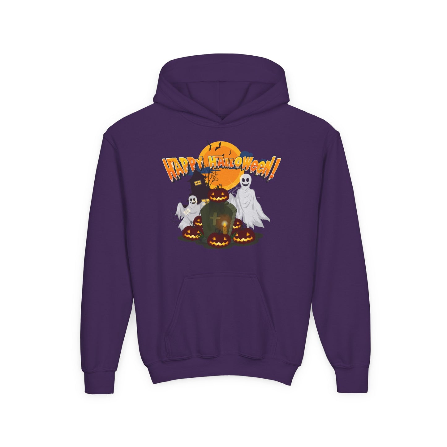 Youth Heavy Blend Hooded Sweatshirt - Happy holloween - cemetery