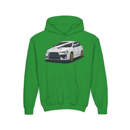 Youth Heavy Blend Hooded Sweatshirt - White car Printify