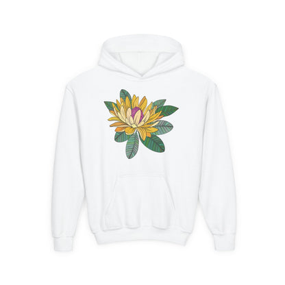 Youth Heavy Blend Hooded Sweatshirt -  Yellow flower Printify