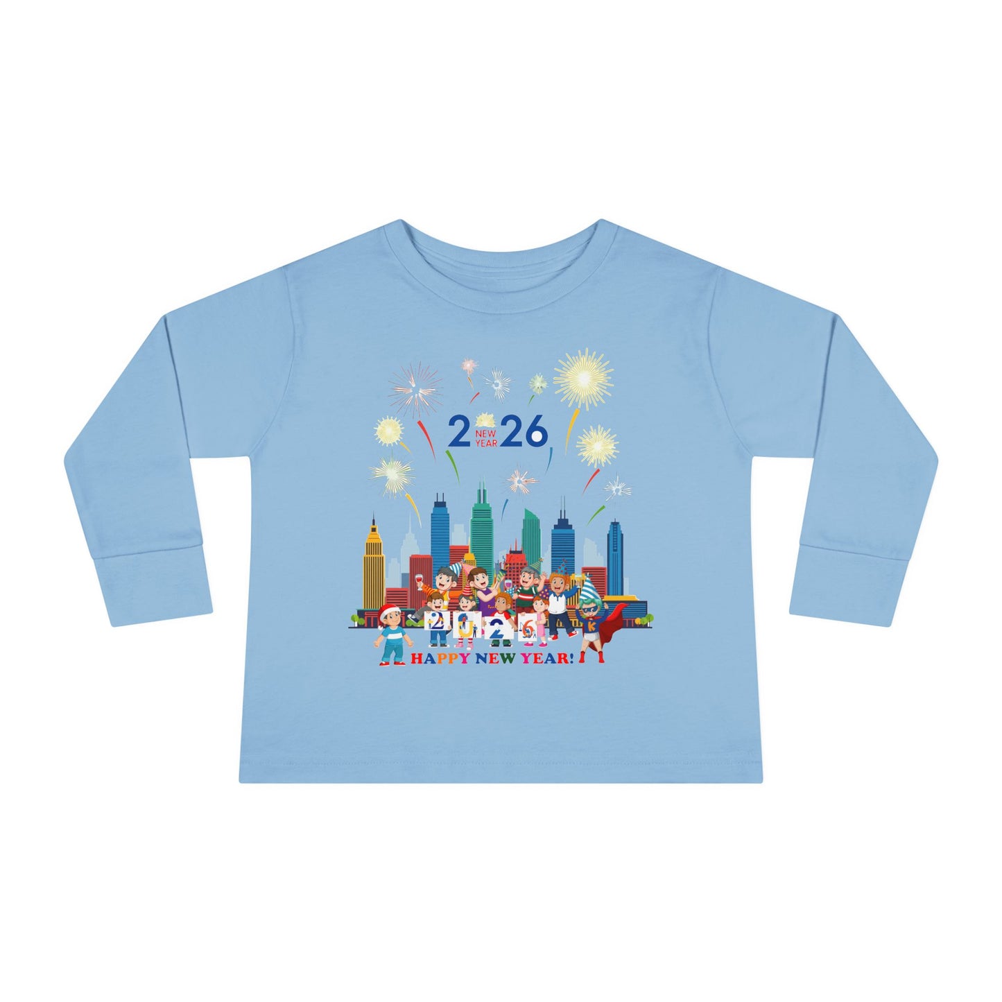 Toddler Long Sleeve Tee - Happy new year with fireworks - [[{"value":"Wonderwear Kid"}]]