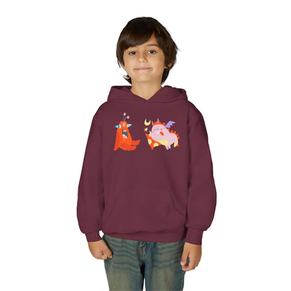Youth Heavy Blend Hooded Sweatshirt -  Orange monsters Printify
