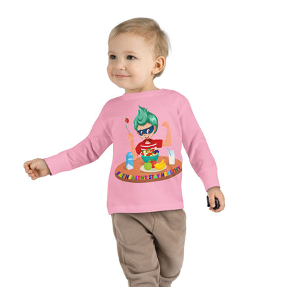 Toddler Long Sleeve Tee - super kiddo eating healthy food - [[{"value":"Wonderwear Kid"}]]