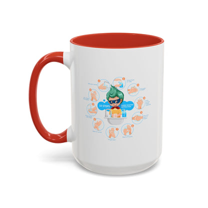 Accent Coffee Mug - Super kiddo hand washing steps - [[{"value":"Wonderwear Kid"}]]
