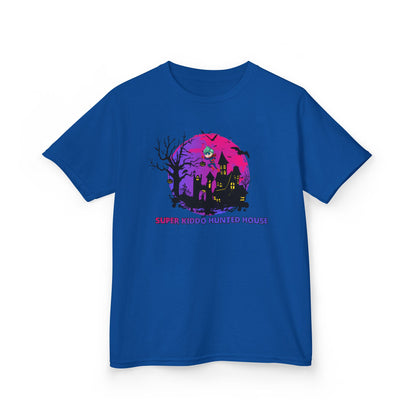 Kids Heavy Cotton™ Tee - Super kiddo flying on hunted house - [[{"value":"Wonderwear Kid"}]]