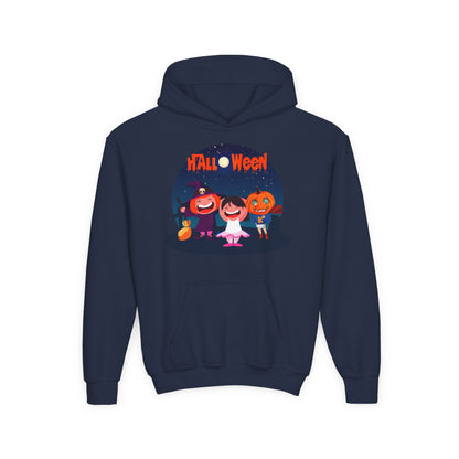 Youth Heavy Blend Hooded Sweatshirt - Super kiddo wearing pumpkin - [[{"value":"Wonderwear Kid"}]]