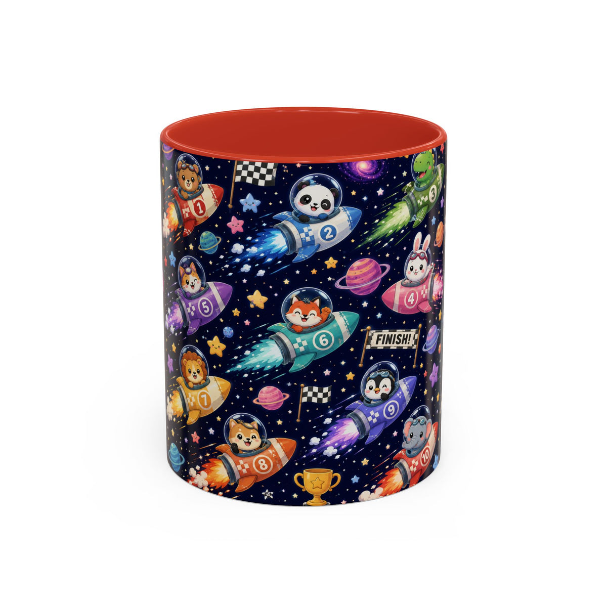 Accent Coffee Mug (11/15 oz) - Kawaii Cosmic Animal Rocket Race