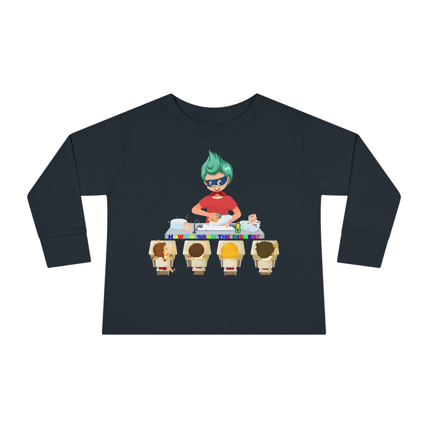 Toddler Long Sleeve Tee - Little kiddo teaching to wash dishes - [[{"value":"Wonderwear Kid"}]]