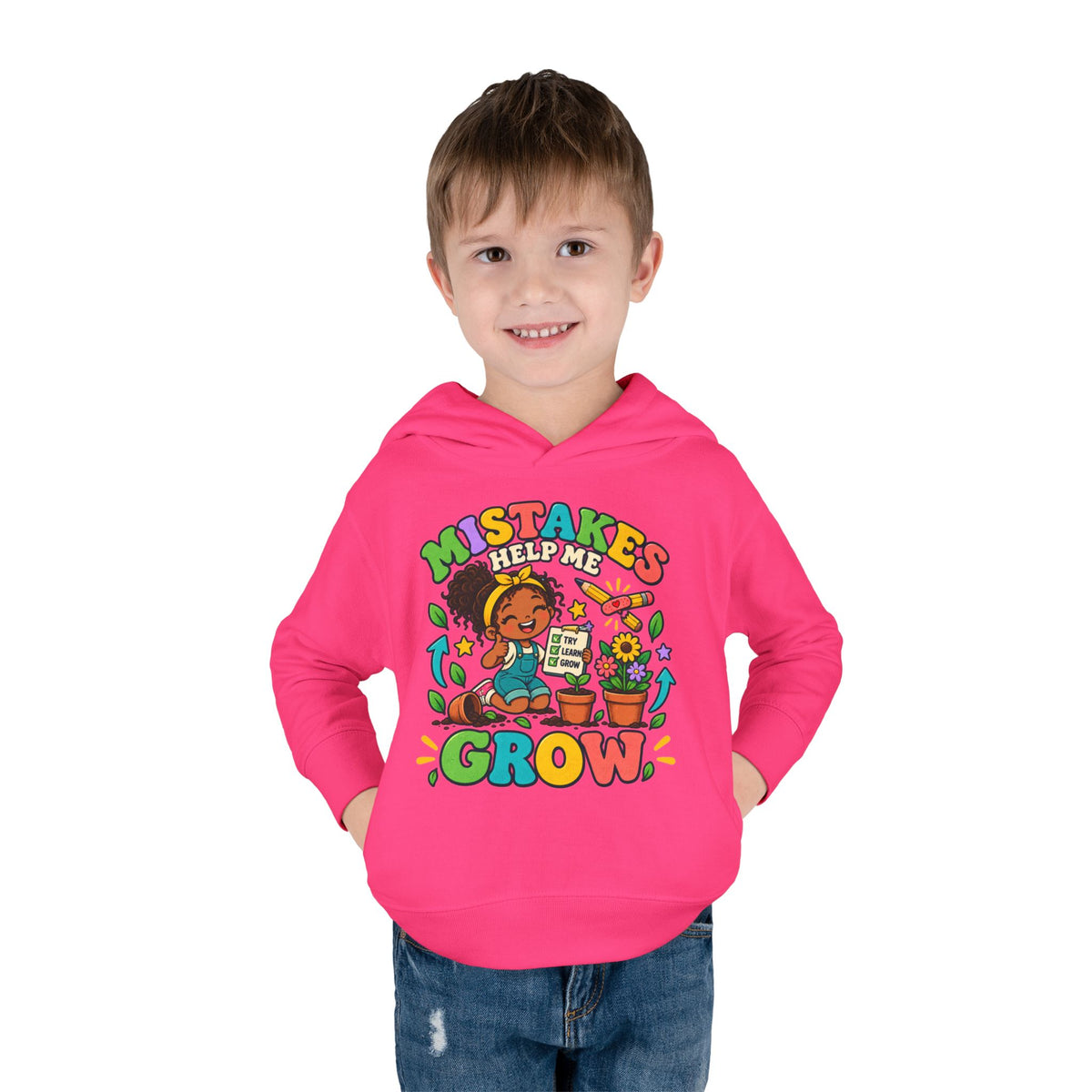 Toddler Hoodie — "Mistakes Help Me Grow" Cute Plant Pot Positive Growth Pullover