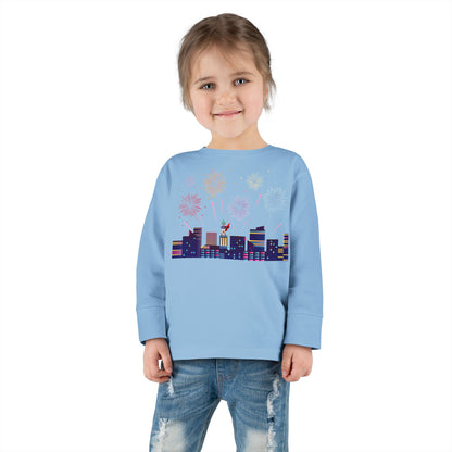 Toddler Long Sleeve Tee - Super kiddo with fireworks - [[{"value":"Wonderwear Kid"}]]
