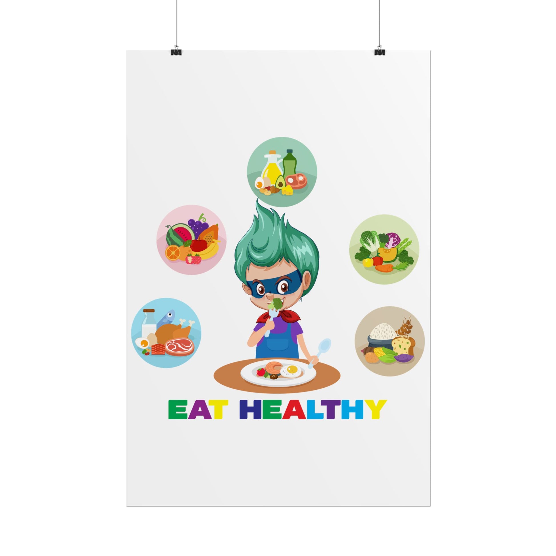Rolled Posters - Supper kiddo showing healthy food to eat - [[{"value":"Wonderwear Kid"}]]