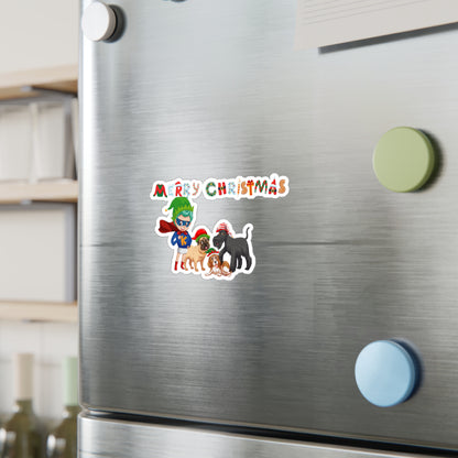 Christmas Kiss-Cut Vinyl Decals – Super kiddo woith pet friends - [[{"value":"Wonderwear Kid"}]]