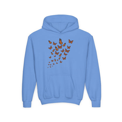 Youth Heavy Blend Hooded Sweatshirt - Group of monarch butterfly Printify