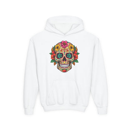 Youth Heavy Blend Hooded Sweatshirt - Colorful Skull Floral Printify