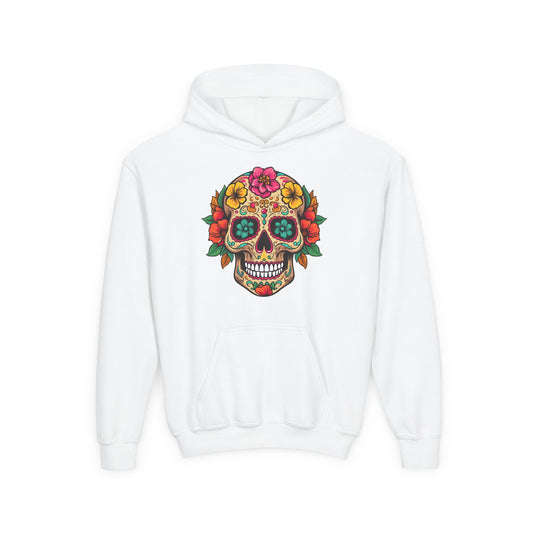 Youth Heavy Blend Hooded Sweatshirt - Colorful Skull Floral