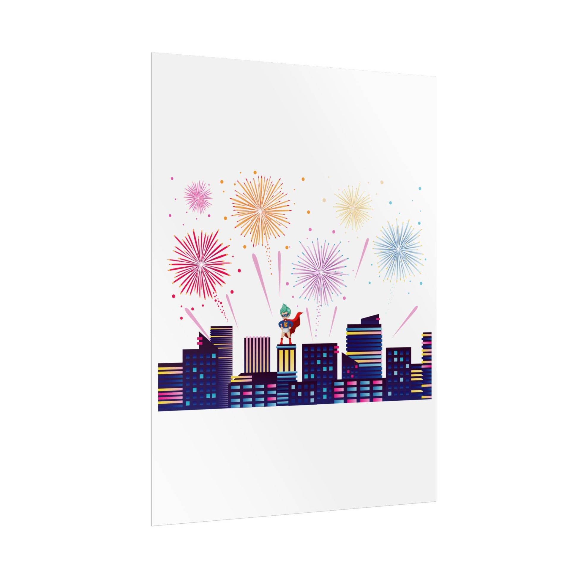 Rolled Posters - Super kiddo with fireworks - [[{"value":"Wonderwear Kid"}]]