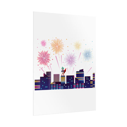 Rolled Posters - Super kiddo with fireworks - [[{"value":"Wonderwear Kid"}]]