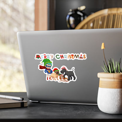 Christmas Kiss-Cut Vinyl Decals – Super kiddo woith pet friends - [[{"value":"Wonderwear Kid"}]]