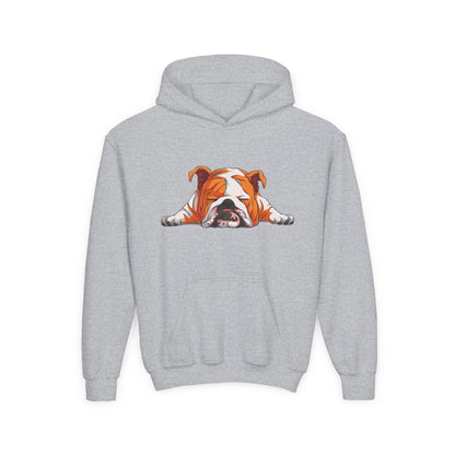 Youth Heavy Blend Hooded Sweatshirt -  Sleeping english bulldog Printify
