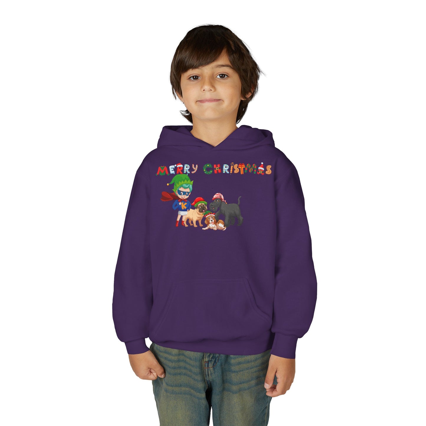 Youth Heavy Blend Hooded Sweatshirt - Super kiddo woith pet friends