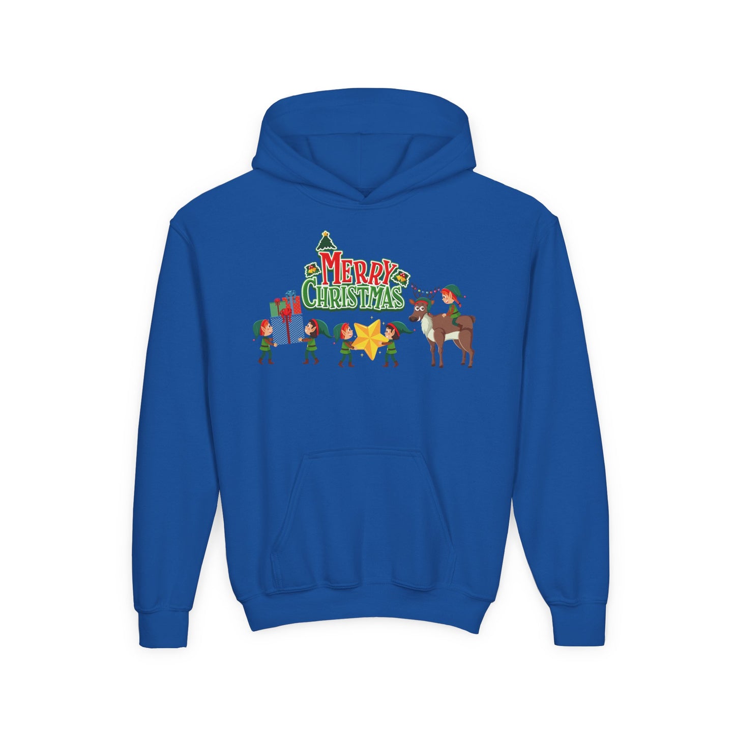 Youth Heavy Blend Hooded Sweatshirt - Merry christmas and reindeer
