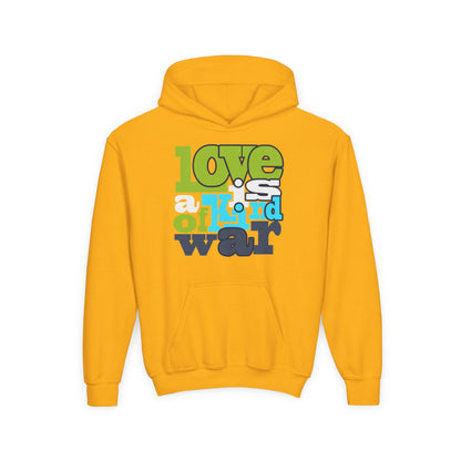 Youth Heavy Blend Hooded Sweatshirt - Love is Kind of War Printify