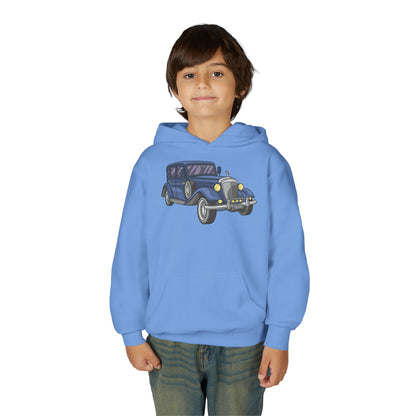 Youth Heavy Blend Hooded Sweatshirt -  vintage retro car Printify