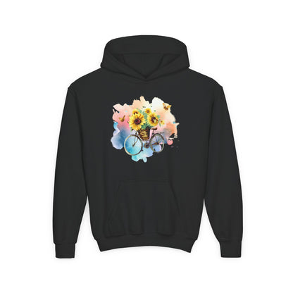 Youth Heavy Blend Hooded Sweatshirt - Sunflower Bicycle Printify