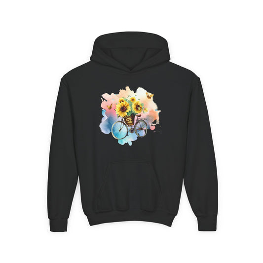 Youth Heavy Blend Hooded Sweatshirt - Sunflower Bicycle Printify