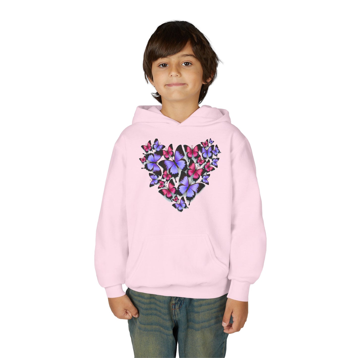 Youth Heavy Blend Hooded Sweatshirt -  Heart shape monarch butterfly