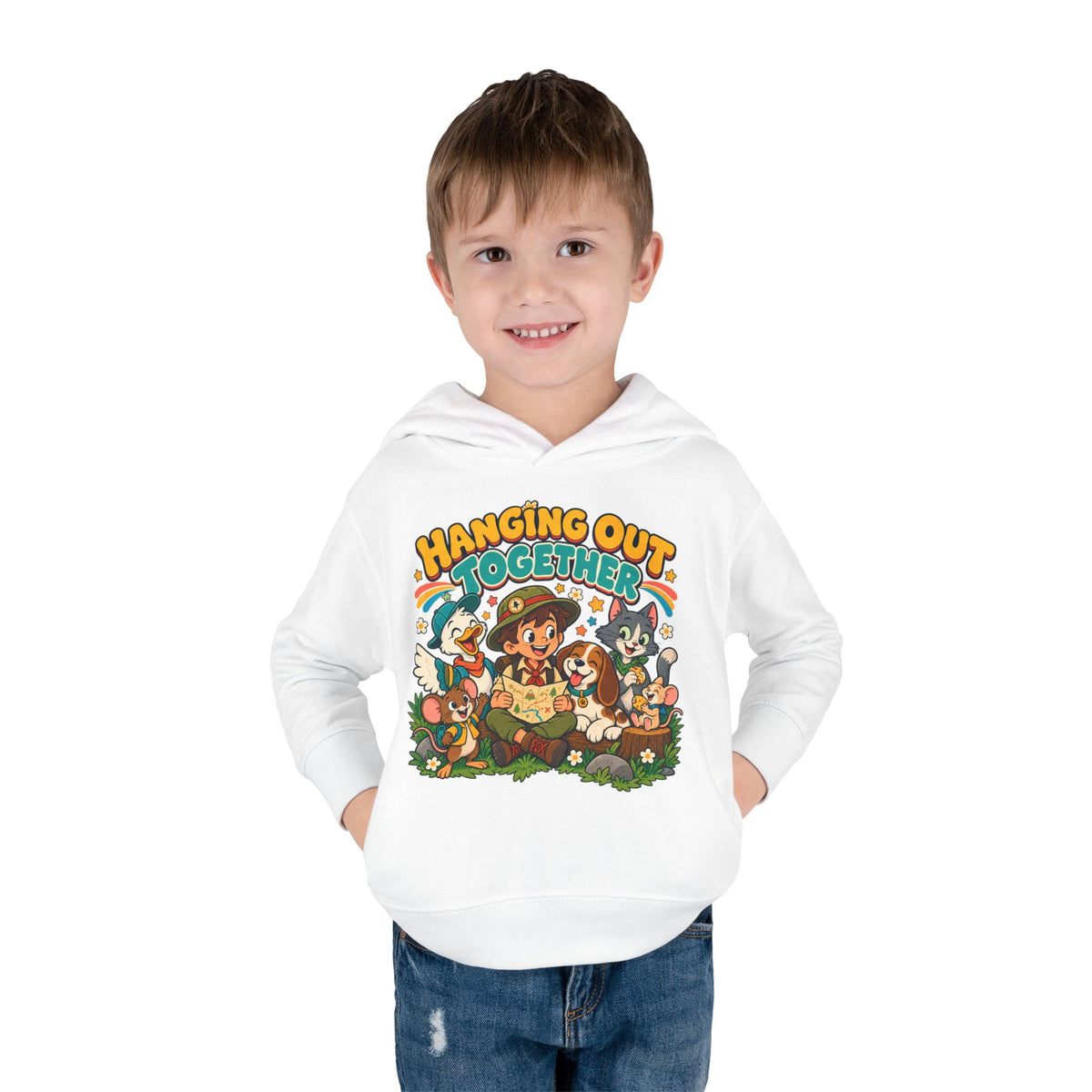 Toddler Hoodie — Retro Friends Hanging Out Together