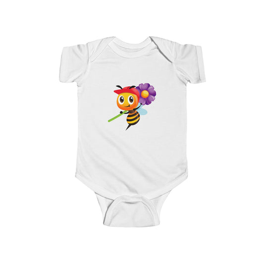 Infant Fine Jersey Bodysuit - Bee holding purple flower