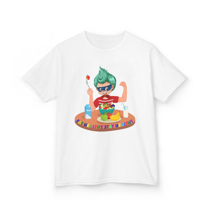 Kids Heavy Cotton™ Tee - super kiddo eating healthy food - [[{"value":"Wonderwear Kid"}]]