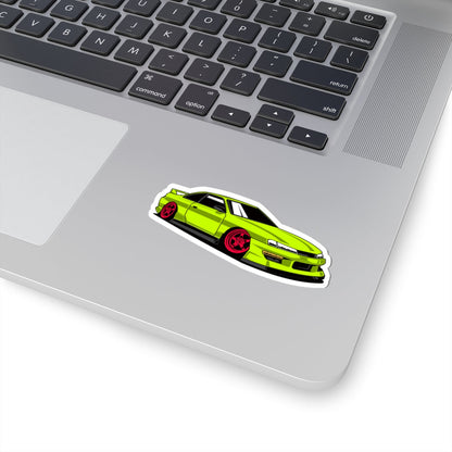 Kiss-Cut Vinyl Decals - Yellow green race car Printify