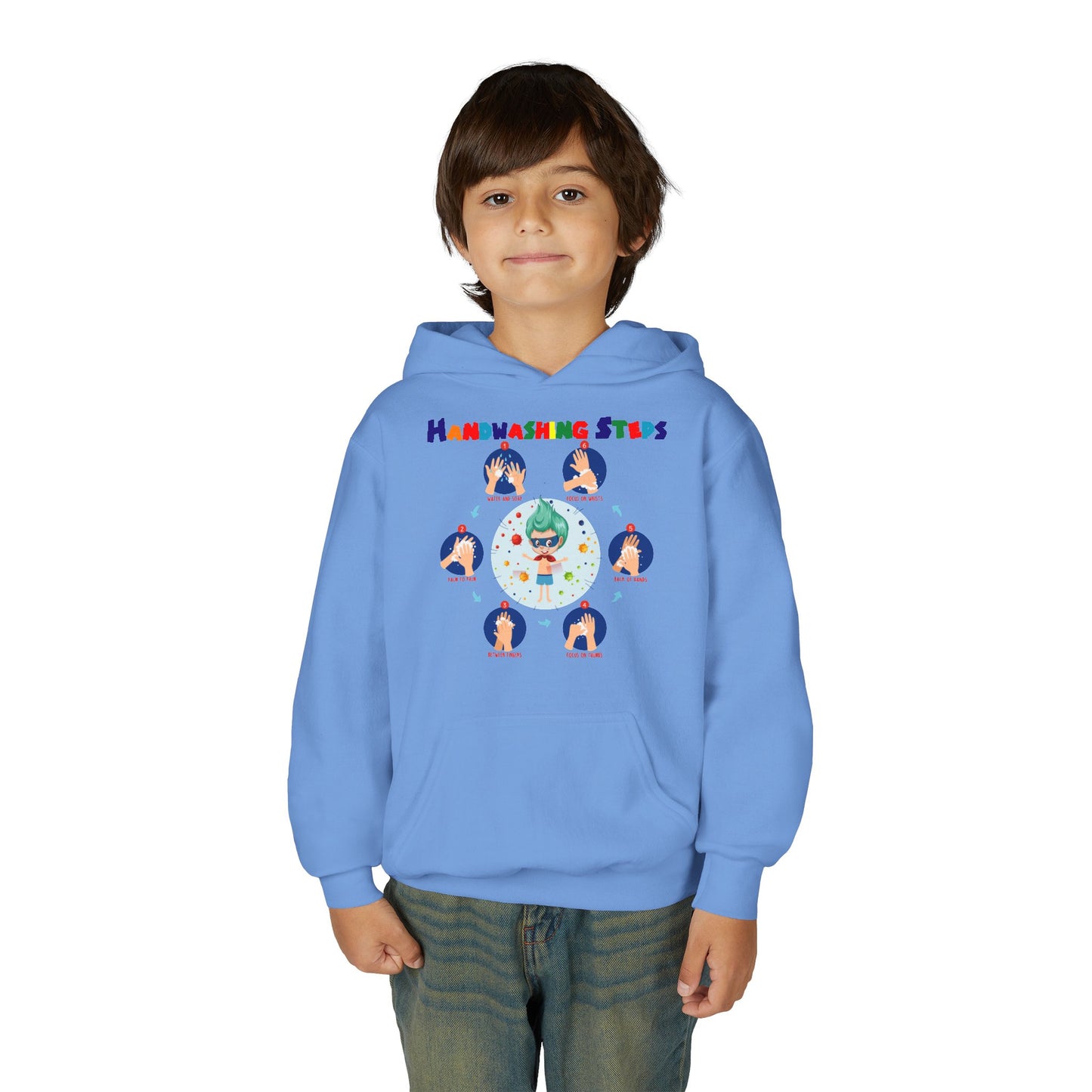 Youth Heavy Blend Hooded Sweatshirt - Super kiddo how to wash hand properly