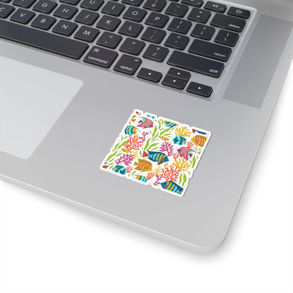 Kiss-Cut Vinyl Decals - Colorful tropical corals and fishes Printify