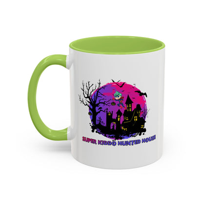 Accent Coffee Mug - Super kiddo flying on hunted house - [[{"value":"Wonderwear Kid"}]]