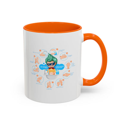 Accent Coffee Mug - Super kiddo hand washing steps - [[{"value":"Wonderwear Kid"}]]