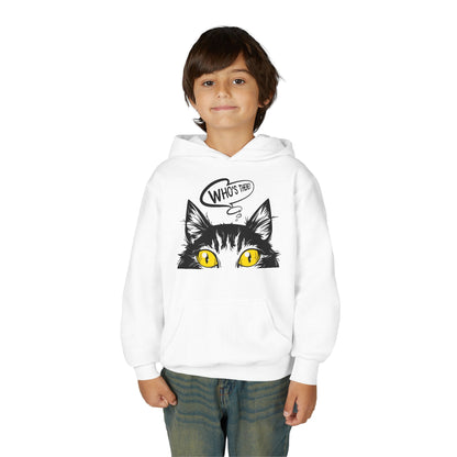 Youth Heavy Blend Hooded Sweatshirt -  Whos there cat Printify